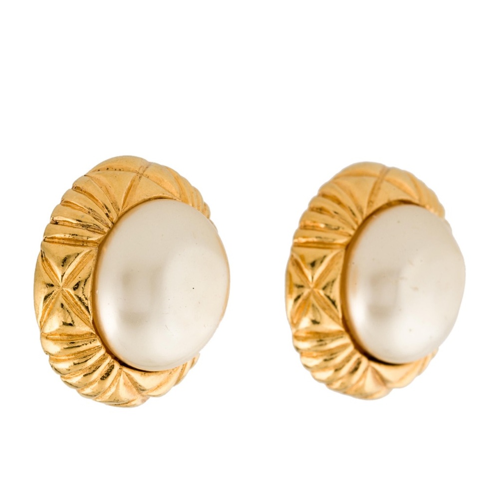 CHANEL Gold and Cream Earrings Exquisite Jewelry
